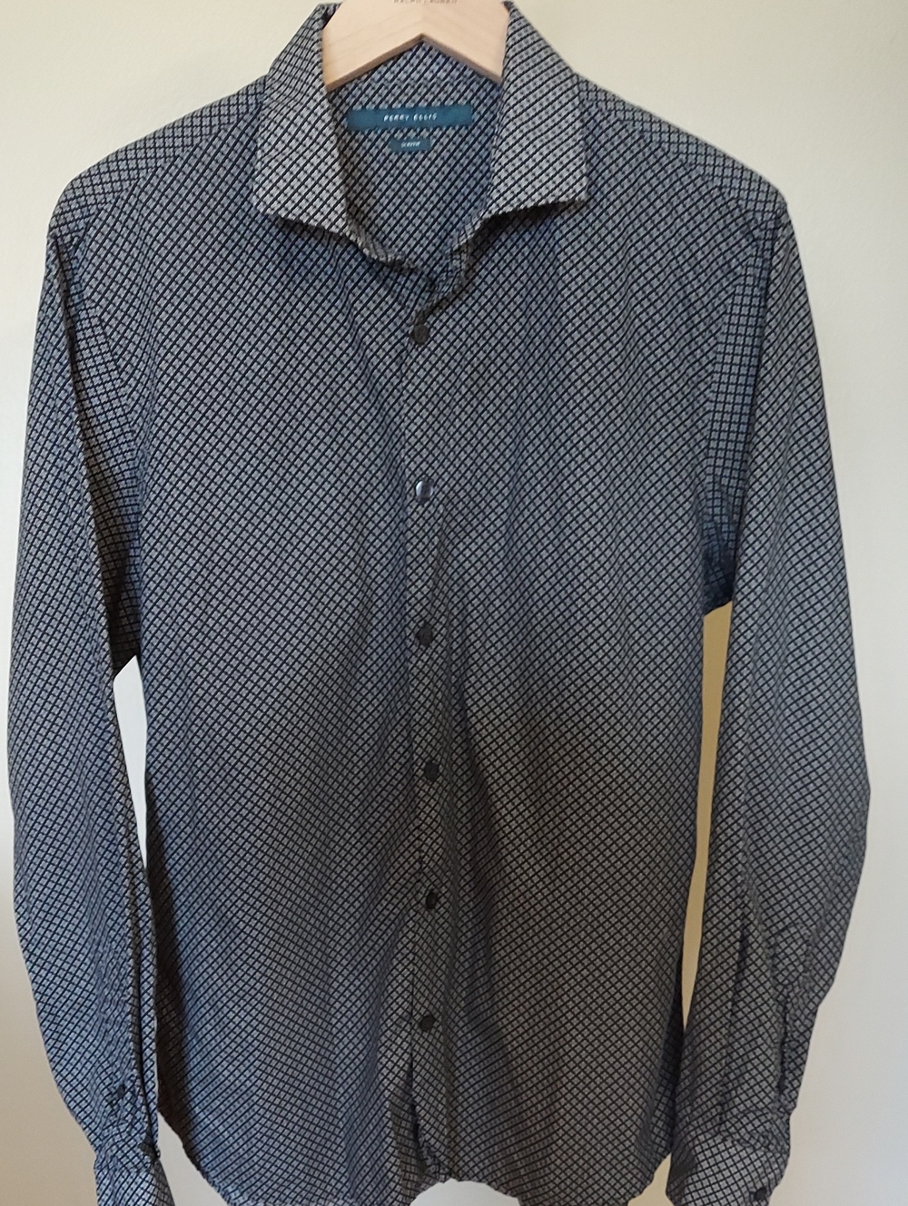 Perry Ellis Black And White Micro-Pattern Button Up Dress Shirt Sz L Slim Fit